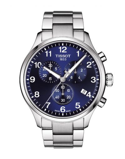 Tissot Chrono XL Classic Quartz Blue Dial with Grey Stainless Steel Bracelet Men's Watch