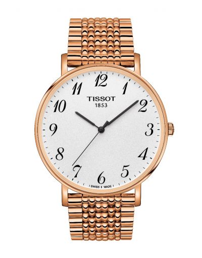 TISSOT EVERYTIME LARGE SILVER DIAL ROSE GOLD BRACELET MEN' WATCH