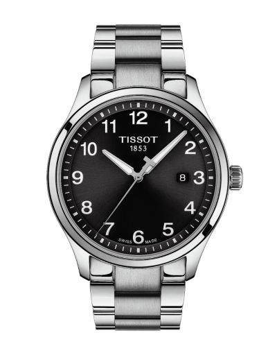 TISSOT GENT XL CLASSIC BLACK DIAL WITH GREY BRACELET MEN'S WATCH