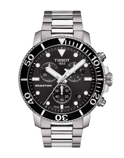 Seastar 1000 Chronograph Quartz Black Dial - Grey Stainless Steel Bracelet Men's Watch