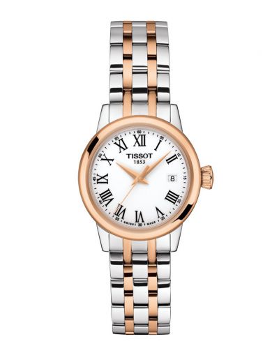 TISSOT CLASSIC DREAM LADY WHITE DIAL WITH ROSE GOLD & GREY BRACELET WATCH