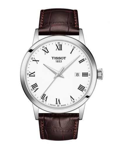 TISSOT CLASSIC DREAM WHITE DIAL WITH BROWN LEATHER STRAP MEN'S WATCH