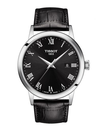 TISSOT CLASSIC DREAM BLACK DIAL WITH BLACK LEATHER STRAP MEN'S WATCH