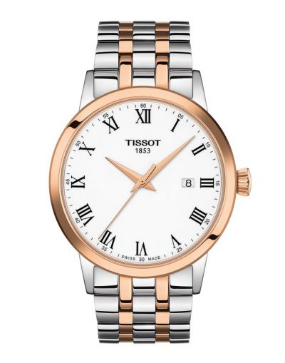 TISSOT CLASSIC DREAM WHITE DIAL WITH GREY & ROSE GOLD BRACELET MEN'S WATCH