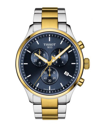 TISSOT CHRONO XL CLASSIC BLUE DIAL - GREY & YELLOW GOLD BRACELET MEN'S WATCH