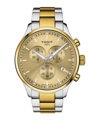 TISSOT CHRONO XL CLASSIC GOLDEN DIAL - GREY & YELLOW GOLD BRACELET MEN'S WATCH
