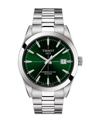 NEW TISSOT GENTLEMAN POWERMATIC 80 SILICIUM GREEN DIAL WITH GREY BRACELET MEN'S WATCH