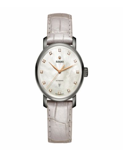 Diamaster Automatic Diamonds White Morther Of Pearl Dial - White Leather Strap Women's Watch