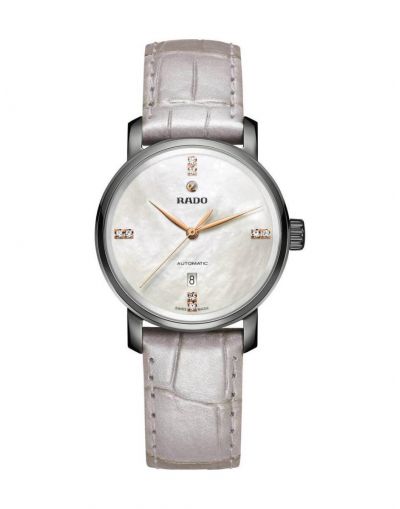 Diamaster Automatic Diamonds White Morther of Pearl Dial - White Leather Strap Women's Watch