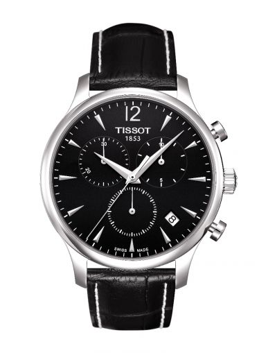 Tradition Chornograph Black Dial Black Leather Strap Men's WAtch