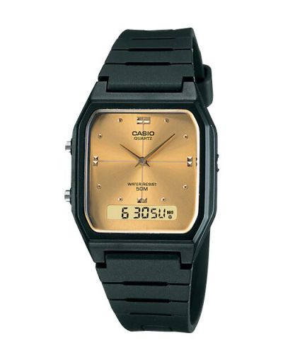 Casio Vintage Analog Golden Dial with Black Rubber Strap Men's Watch