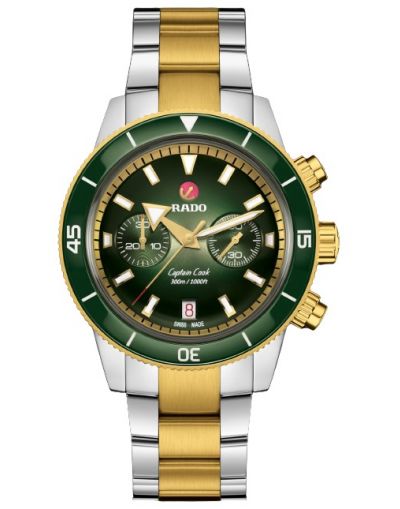 NEW CAPTAIN COOK AUTOMATIC CHRONOGRAPH GREEN DIAL WITH GOLDEN & SILVER BRACELET MEN'S WATCH