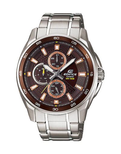 Casio Edifice EF-334D-5AVUDF Brown Dial with Grey Bracelet Men's Watch 