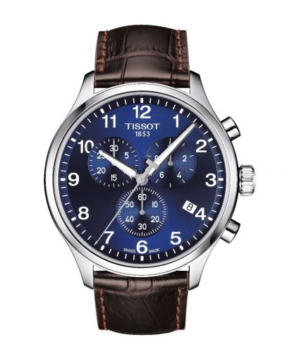 TISSOT CHRONO XL CLASSIC BLUE DIAL WITH BROWN LEATHER STRAP MEN'S WATCH