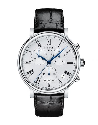 TISSOT CARSON PREMIUM CHRONOGRAPH SILVER DIAL WITH BLACK LEATHER STRAP MEN'S WATCH