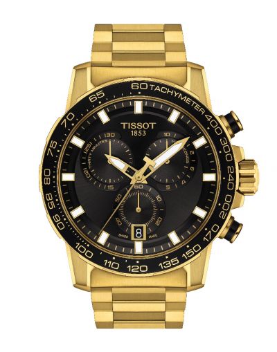TISSOT SUPERSPORT CHRONO BLACK DIAL WITH GOLDEN BRACELET MEN'S WATCH