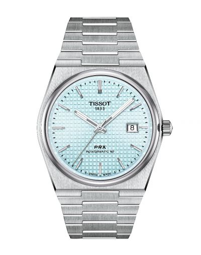 NEW TISSOT PRX POWERMATIC 80 ICE BLUE DIAL WITH GREY BRACELET MEN'S WATCH