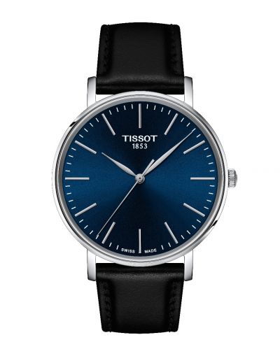 TISSOT EVERYTIME 40MM BLUE DIAL WITH BLACK LEATHER STRAP MEN'S WATCH
