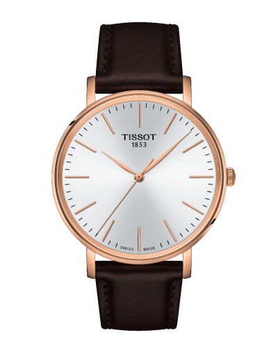 TISSOT EVERYTIME 40MM WHITE DIAL WITH BROWN LEATHER STRAP MEN'S WATCH
