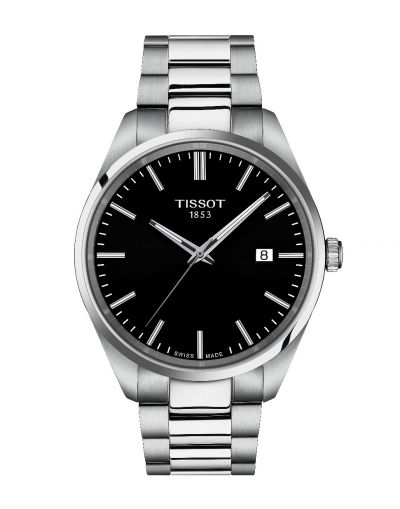 TISSOT PR 100 BLACK DIAL WITH DATE & GREY BRACELET MEN'S WATCH