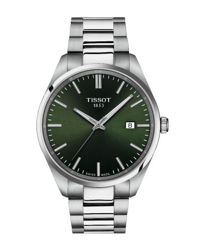 TISSOT PR 100 GREEN DIAL WITH DATE & GREY BRACELET MEN'S WATCH