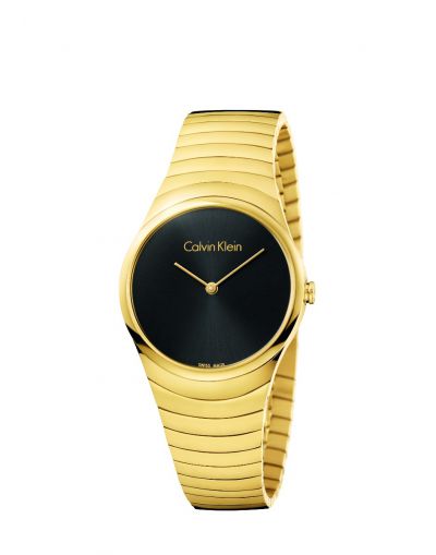 Calvin Klein Whirl Quartz Black Dial Gold PVD Plated Metal Bracelet Women's Watch