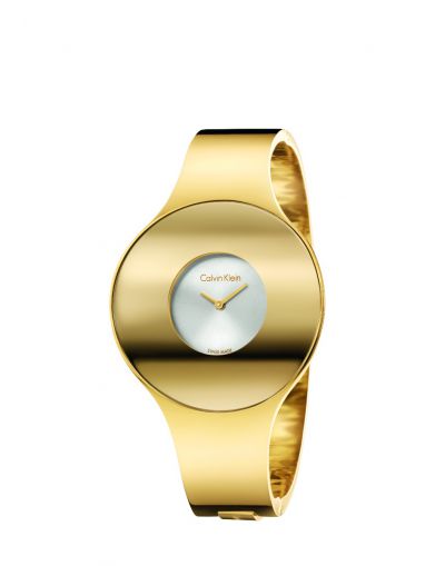 Calvin Klein Seamless Quartz Silver Dial PVD Gold Plated Metal Bracelet Women's Watch