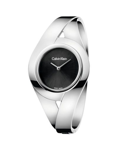 Calvin Klein Sensual Quartz Black Dial Silver Metal Bracelet Women's Watch