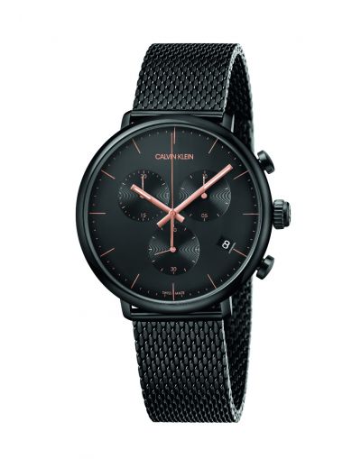 High Noon Quartz Chronograph Black Dial Black Mesh Stainless Steel Bracelet Men's Watch