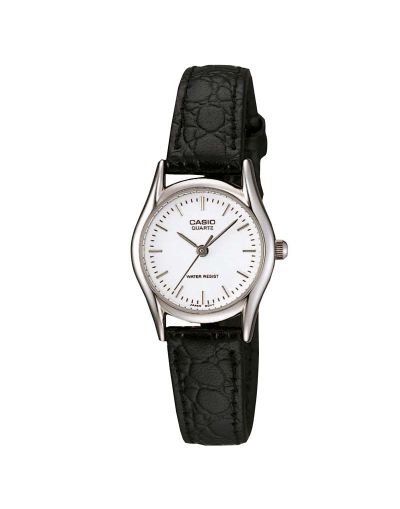 CASIO WHITE DIAL WITH BLACK LEATHER STRAP WOMEN'S WATCH