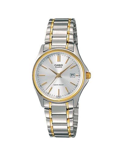 CASIO SILVER DIAL WITH DATE & GOLDEN & SILVER BRACELET WOMEN'S WATCH