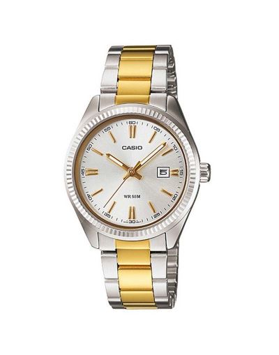 CASIO SILVER DIAL WITH DATE & GOLDEN & SILVER BRACELET WOMEN'S WATCH