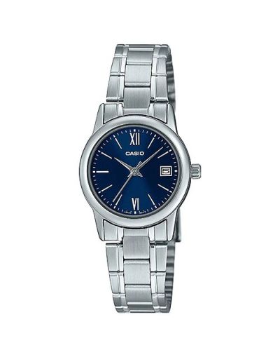 CASIO BLUE DIAL WITH DATE & SILVER BRACELET WOMEN'S WATCH