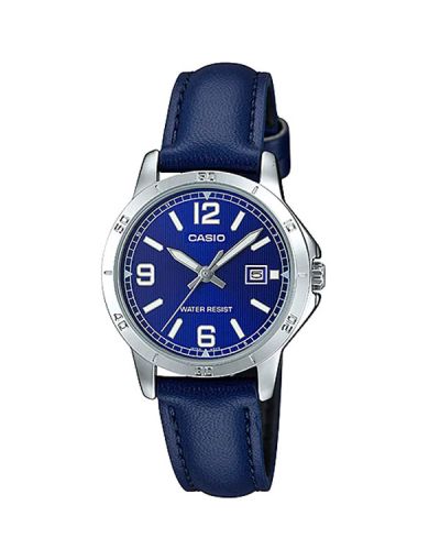 CASIO BLUE DIAL WITH DATE & BLUE LEATHER STRAP WOMEN'S WATCH