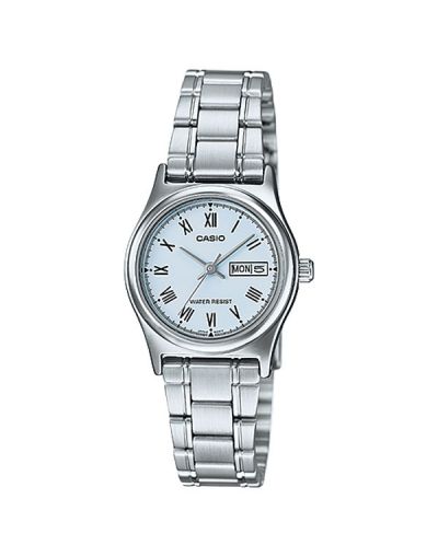 CASIO LIGHT BLUE DIAL DAY & DATE WITH SILVER BRACELET WOMEN;S WATCH