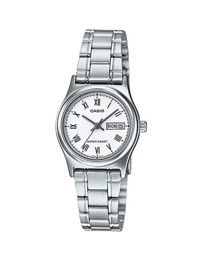 CASIO WHITE DIAL DAY & DATE WITH SILVER BRACELET WOMEN;S WATCH