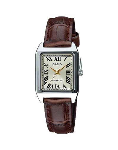 CASIO SILVER DIAL WITH BROWN LEATHER STRAP WOMEN'S WATCH