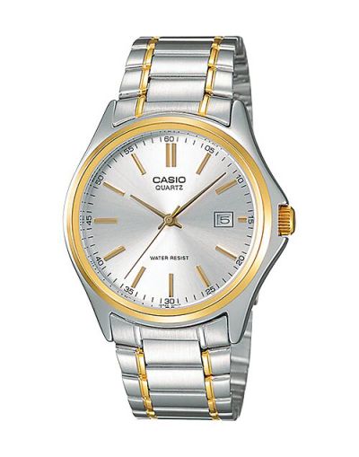 Casio Enticer Silver White Dial with Date and Golden & Silver Bracelet Men's Watch