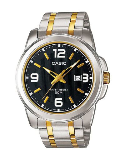 Casio Enticer Black Dial with Date & Two Tone Bracelet Men's Watch