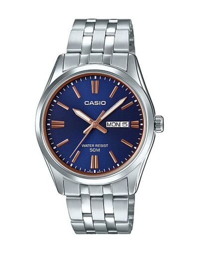 CASIO BLUE DIAL WITH DAY & DATE WITH SILVER BRACELET MEN'S WATCH