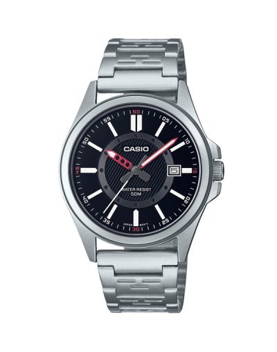 CASIO BLACK DIAL WITH DATE & SILVER BRACELET MEN'S WATCH