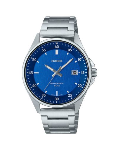 CASIO BLUE DIAL WITH DATE & SILVER BRACELET MEN'S WATCH