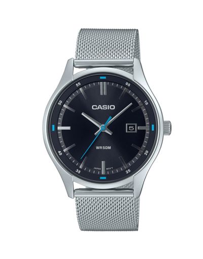 CASIO BLACK DIAL WITH DATE & MESH STEEL BRACELET MEN'S WATCH