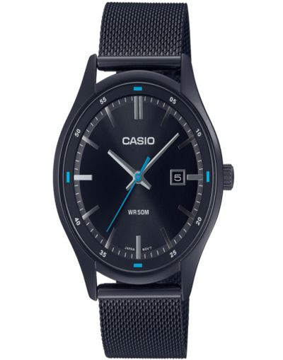 CASIO BLACK DIAL WITH DATE & BLACK MESH STEEL BRACELET MEN'S WATCH