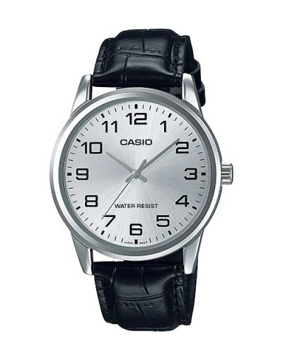 CASIO SILVER DIAL WITH BLACK LEATHER STRAP MEN'S WATCH