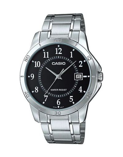 CASIO BLACK DIAL WITH DATE & SILVER BRACELET MEN'S WATCH