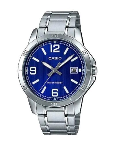 CASIO BLUE DIAL WITH DATE & SILVER BRACELET MEN'S WATCH