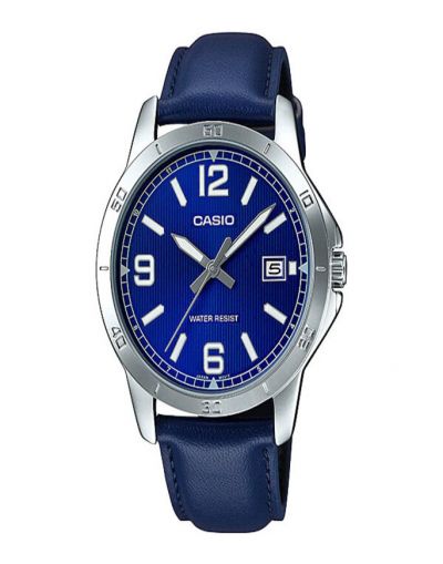 CASIO BLUE DIAL WITH BLUE LEATHER STRAP MEN'S WATCH