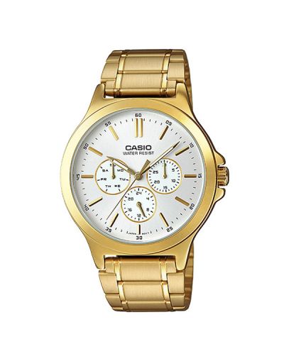 CASIO SILVER DIAL DAY & DATE WITH GOLDEN BRACELET MEN'S WATCH