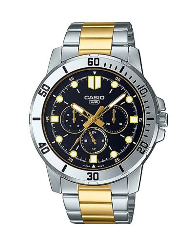CASIO BLACK DIAL DAY & DATE WITH TWO TONE BRACELET MEN'S WATCH